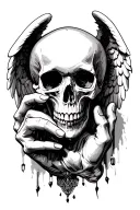 3. "Skull & Engelshand" - life, death, decision motif: a skull, held by one hand (angel or statue) or tattoo design idea
