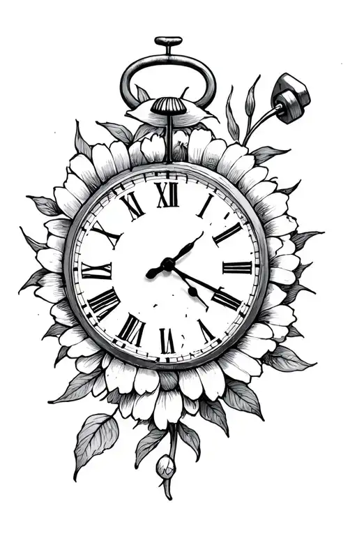 August birth flower broken clock dumbbells strength pain tattoo design idea