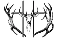 Elk antlers coming out of the sides of a cross. No animal head. Just antlers and a cross tattoo design idea