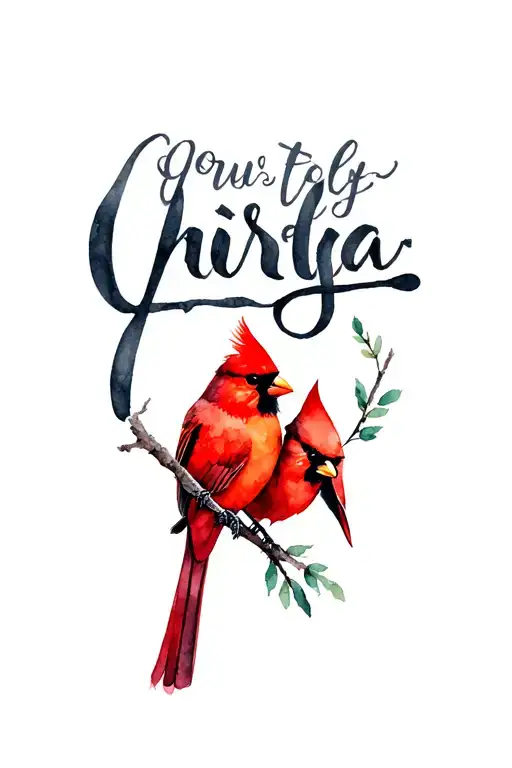 text with two red cardinals sitting tattoo design idea