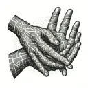 An abstract design of a father and daughter's hands entwined, with the text Alana 23/07/21 wrapping around the composition like a ribbon tattoo design idea