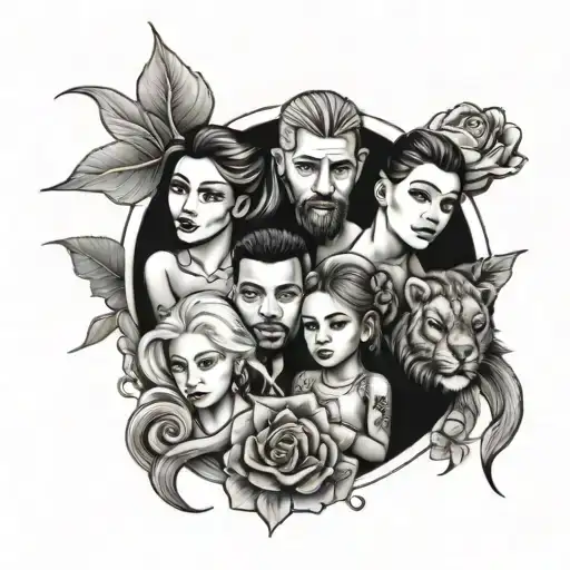 family tattoo with Priscilla, Odell, Sara, soloman, and serenity tattoo design idea