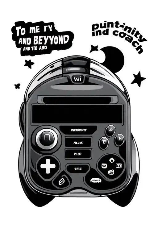 Wii remote player one, phrase "to infinity and beyond", and phrase "put me in coach" tattoo design idea