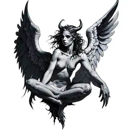 fallen angel half demon tattoo design idea