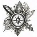 dagger, compass, geographic patterns tattoo design idea
