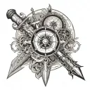 dagger, compass, geographic patterns tattoo design idea