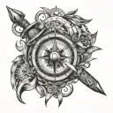 dagger, compass, geographic patterns tattoo design idea