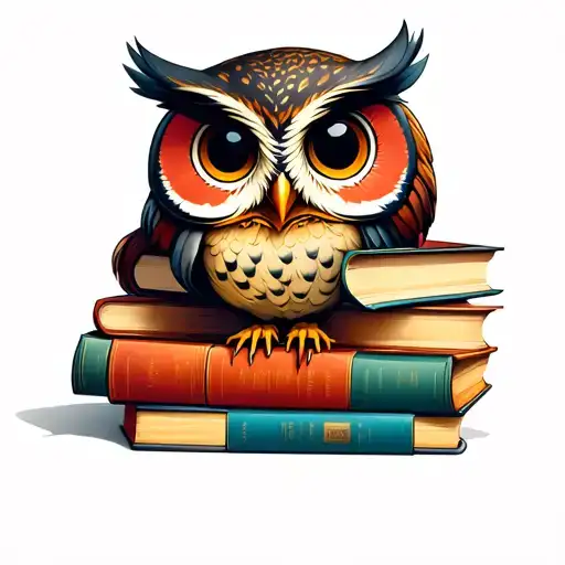 cute owl perched on a stack of books  tattoo design idea