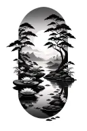 zen garden scene tattoo design idea