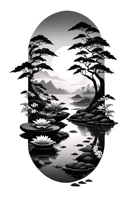 zen garden scene tattoo design idea