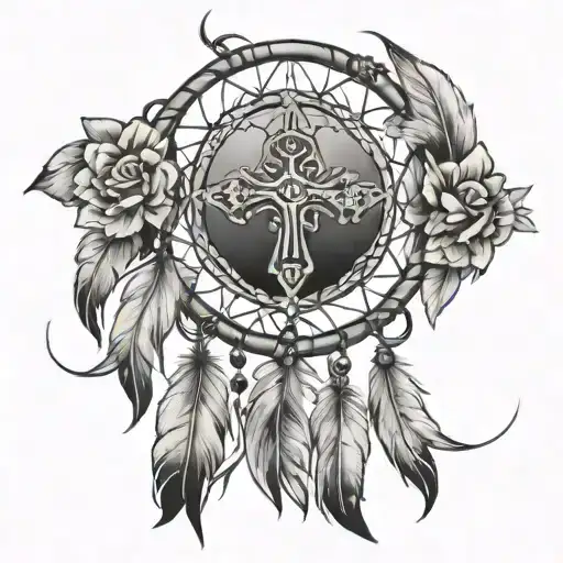 dream catcher with cross tattoo tattoo design idea