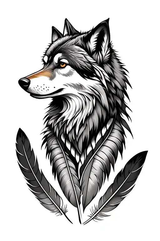 wolf indian feathers tattoo design idea
