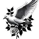 A white dove with spread wings. There should be a rose either in the beak or in the background. tattoo design idea