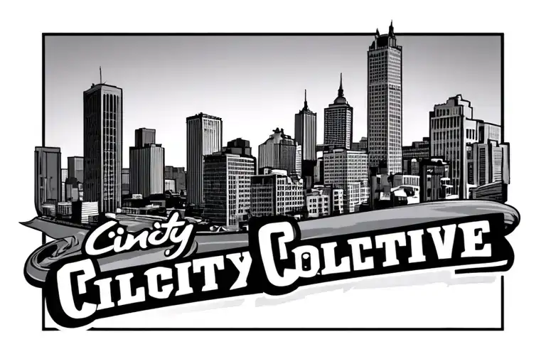 CinCity Collective logo over cincinnati skyline tattoo design idea