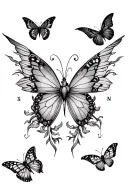 virgo with butterfly wing, scorpio, aquarius, hummingbird, 5 butterflies tattoo design idea