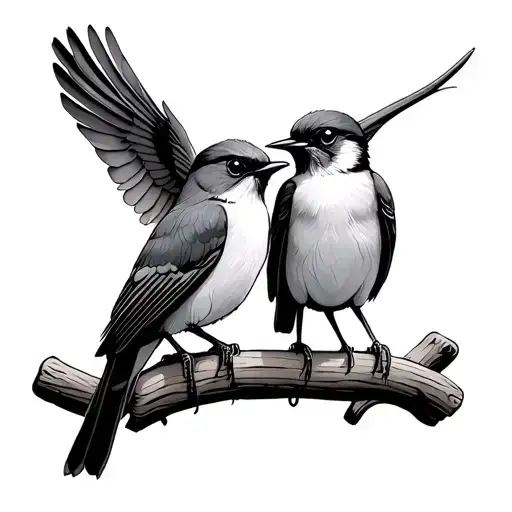 2 mocking birds perched tattoo design idea