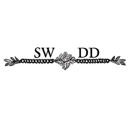 ankle braclet black with initials SW and DD initials delicate with leaves tattoo design idea
