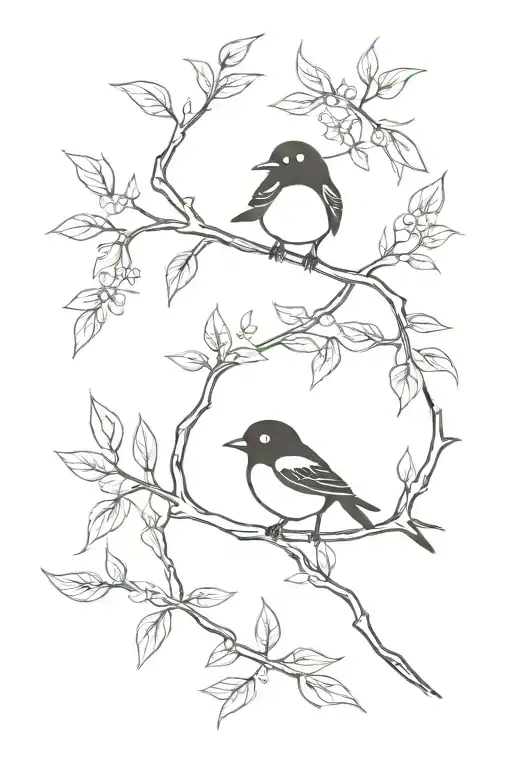 The design features two small birds in black silhouette, each perched on a delicate, slender branch.  tattoo design idea