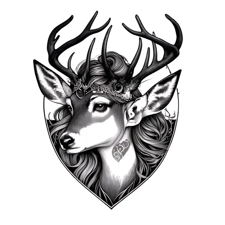 deer woman tattoo design idea