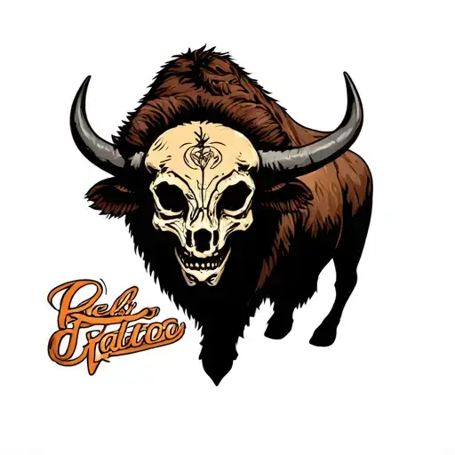 bison with a skull tattoo design idea