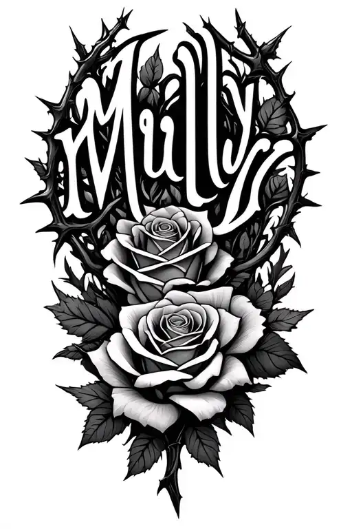 "MILLY" roses and thorns tattoo design idea