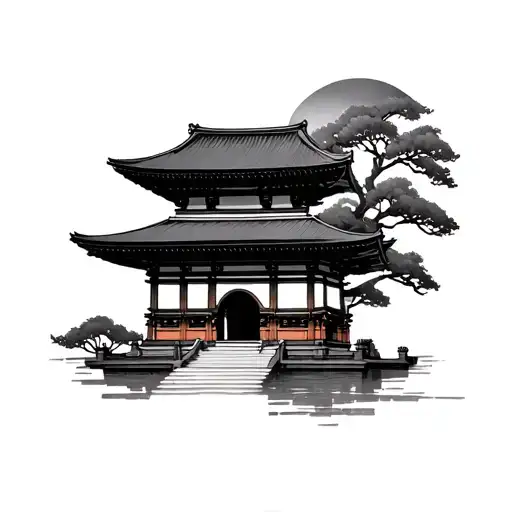 japanese temple surrounded tattoo design idea