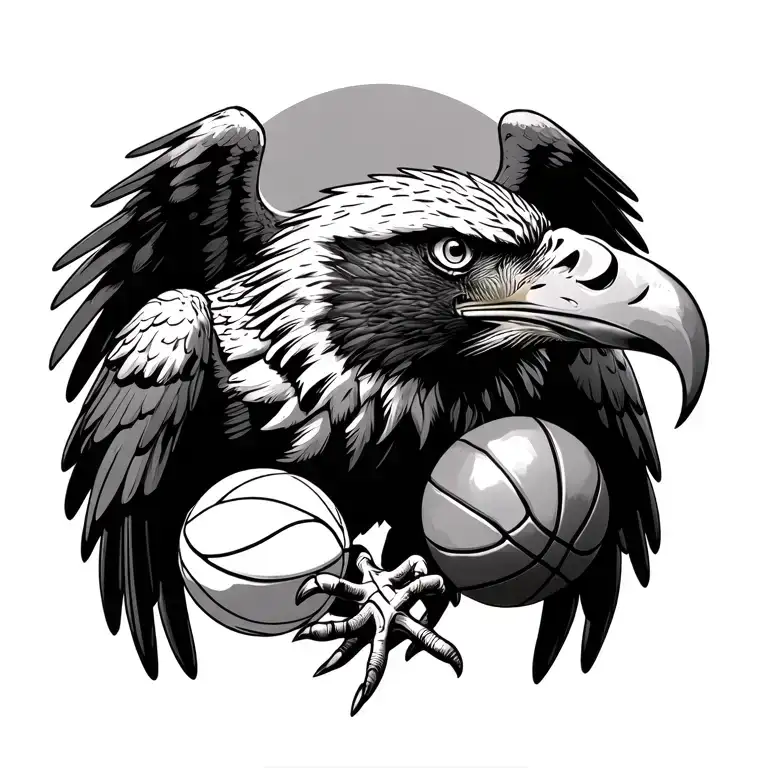 face up eagle with spread wings holding and basketball in its claws tattoo design idea