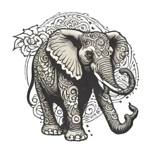 female elephant tattoo with trunk up  tattoo design idea