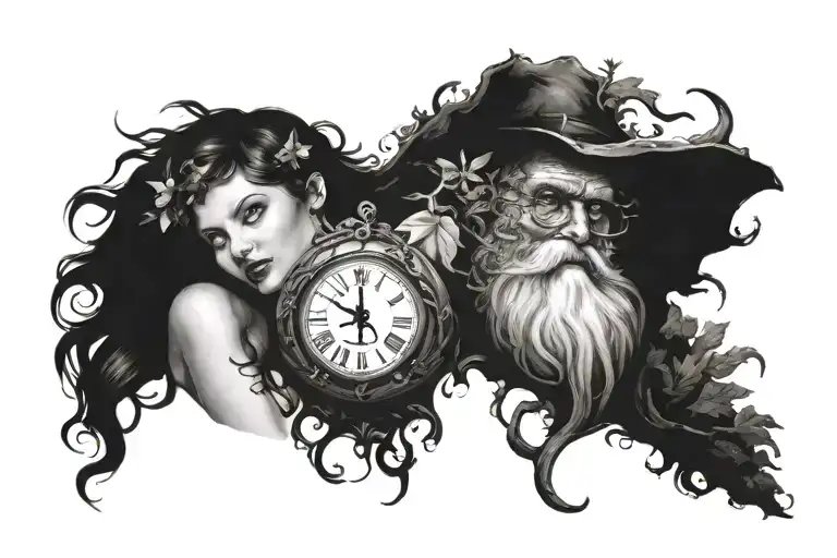 Father Time and Mother Nature tattoo design idea