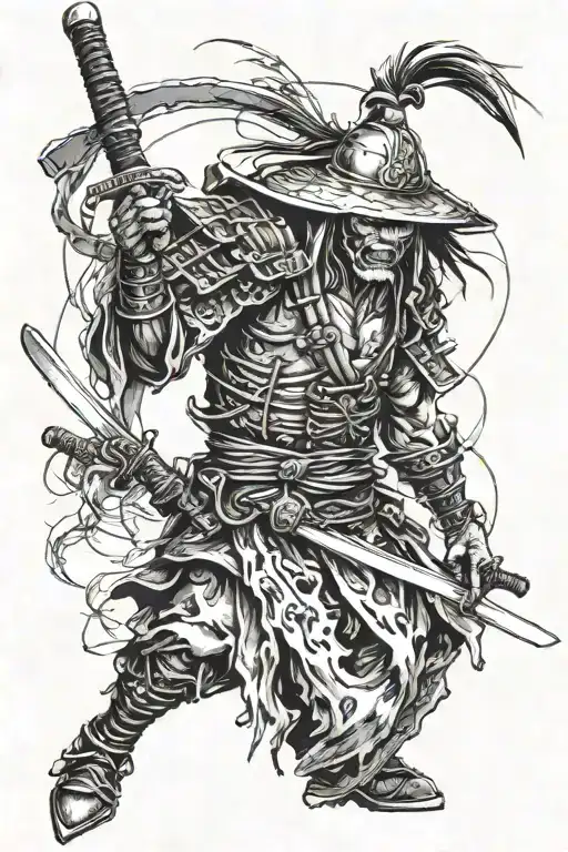 Zombie samurai, katana tattoo design idea