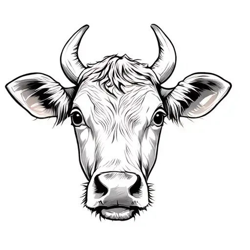 fine line cow head cute tattoo design idea