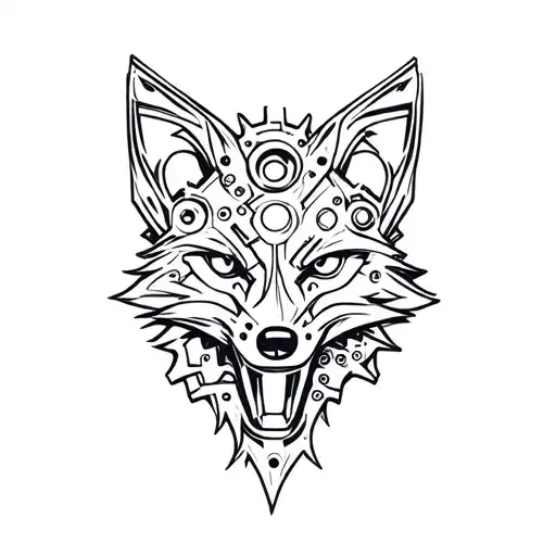 Mechanical gears forming the shape of a fox tattoo design idea