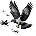 peregrine falcon in a dive with fighter jets diving in the backround tattoo design idea