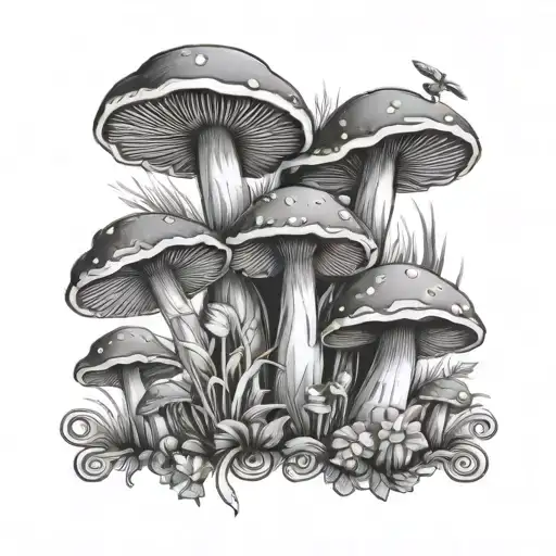 mushrooms and angel numbers 444 tattoo design idea