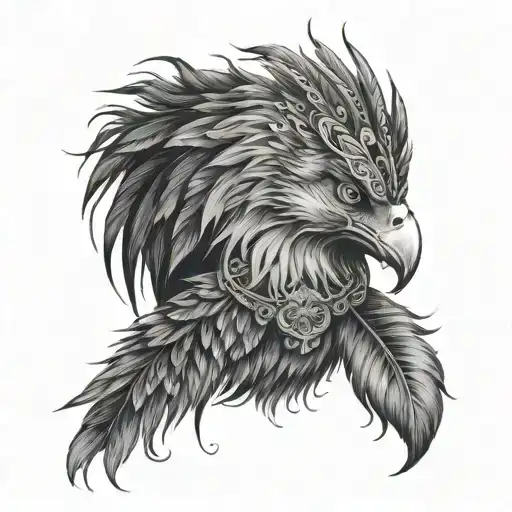 an eagle a lion and a peacock feather tattoo design idea