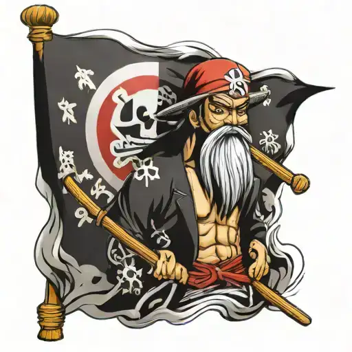 one piece white beards flag tattoo design idea