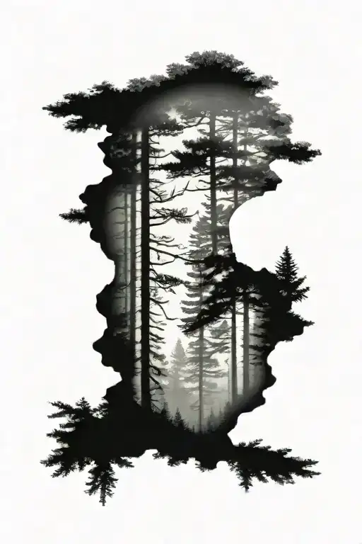 Foggy forest scene tattoo design idea