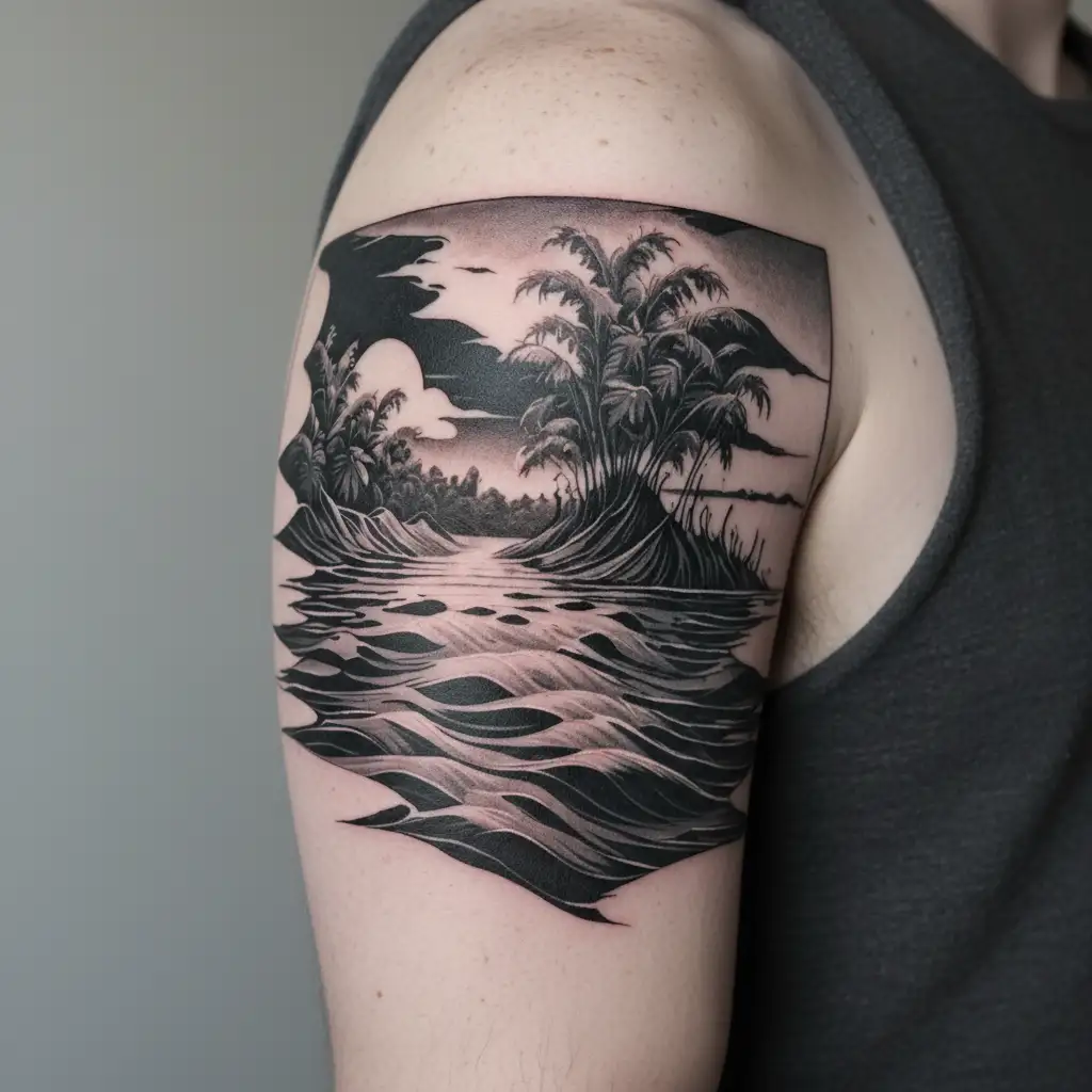 underwater dunes, sand and waves forming tattoo design idea
