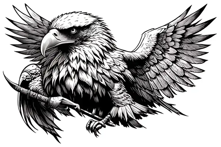 Viking with eagle in the background tattoo design idea