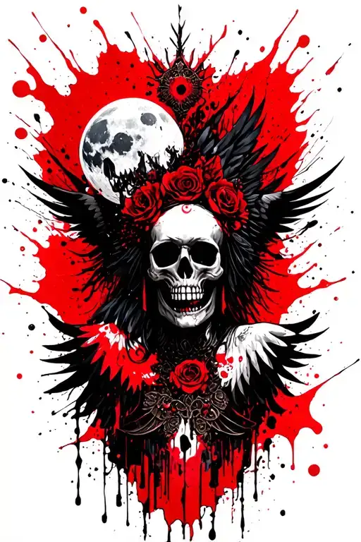 skulls, moon, goddess, dark angel tattoo design idea