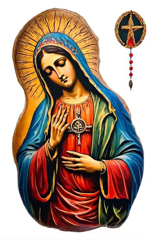 Virgin of Guadalupe with rosary tattoo design idea
