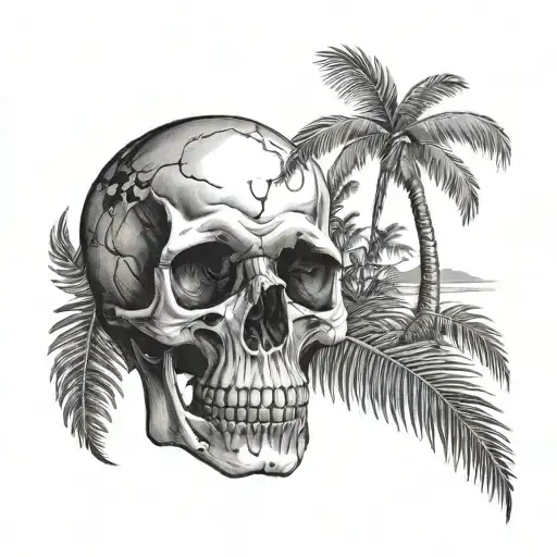 skull and palm tree tattoo design idea