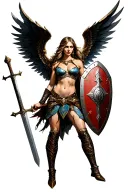 Valkyrie with wings and sword and shield tattoo design idea