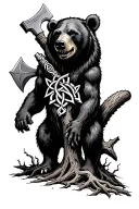 bear, Celtic cross, hammerhead shark, axe and oak tree intertwined tattoo design idea