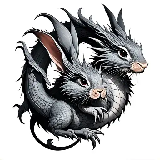 Rabbit And Dragon tattoo design idea