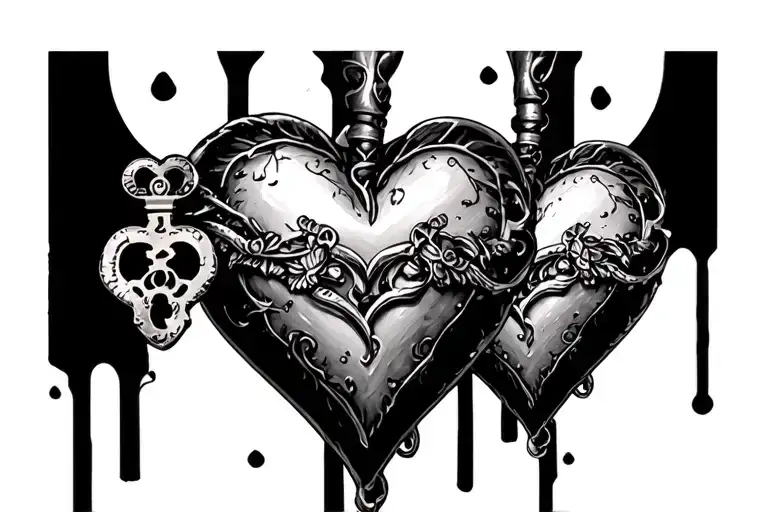 hearts with a key tattoo design idea