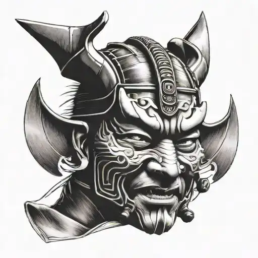 samurai mask broken face sad face tattoo design idea