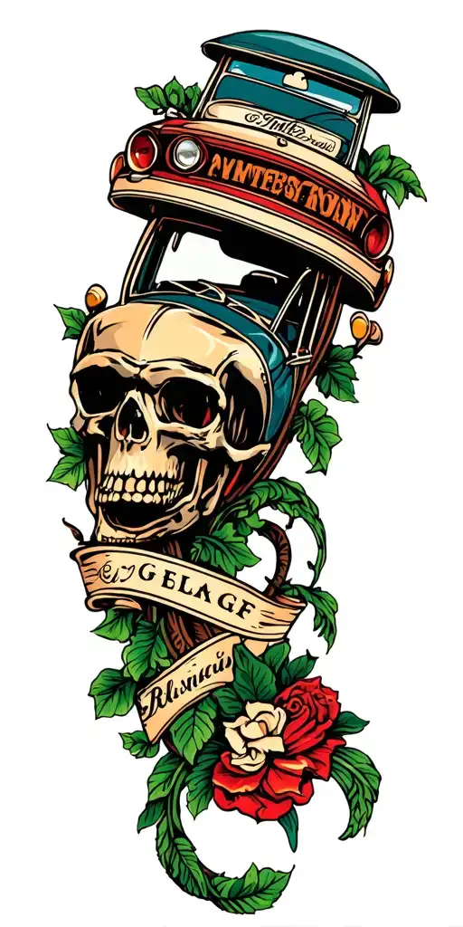 vines, travel, cars racing tattoo design idea