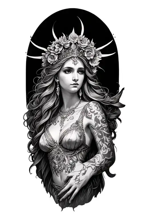 goddess astrid and leo tattoo design idea
