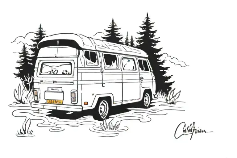 small campervan tattoo design idea